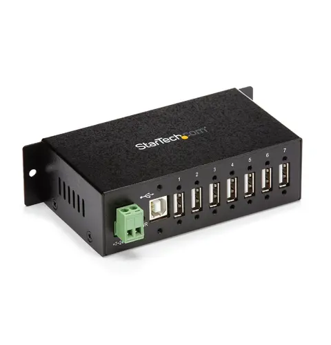 StarTech.com 7-Port USB 2.0 Hub - Metal Industrial USB-A Hub with ESD Protection & 350W Surge Protection - Din Rail, Wall or Desk Mountable - TAA Compliant USB Expander Hub