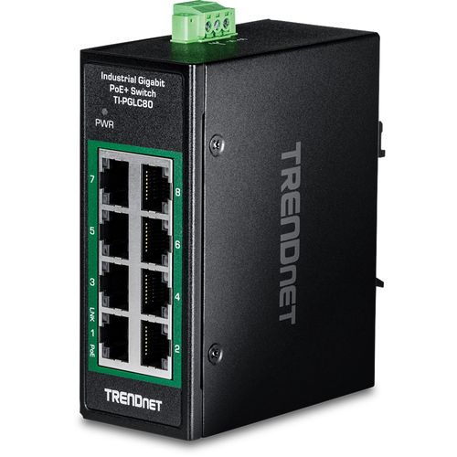 TRENDnet 8-Port Industrial Gigabit PoE+ DIN-Rail Switch