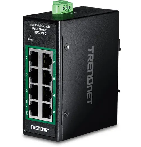 TRENDnet 8-Port Industrial Gigabit PoE+ DIN-Rail Switch