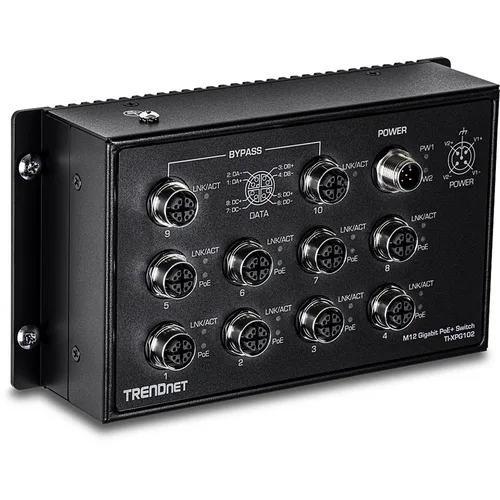 TRENDnet 10-Port Industrial Gigabit PoE+ Railway Switch