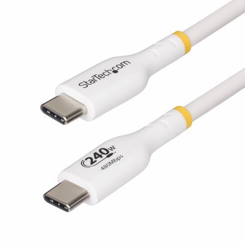 StarTech.com 2m White USB-C Charging Cable, USB-IF Certified USB C Cable, 240W PD EPR, USB 2.0 Type-C Laptop Charger Cord, USB-C Data Transfer Cable, TPE Jacket