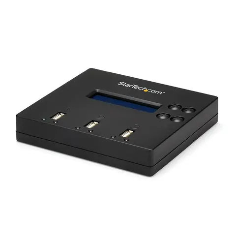 StarTech.com Standalone 1 to 2 USB Thumb Drive Duplicator and Eraser, Multiple USB Flash Drive Copier, System and File and Whole-Drive Copy at 1.5 GB/min, Single and 3-Pass Erase, LCD Display - TAA