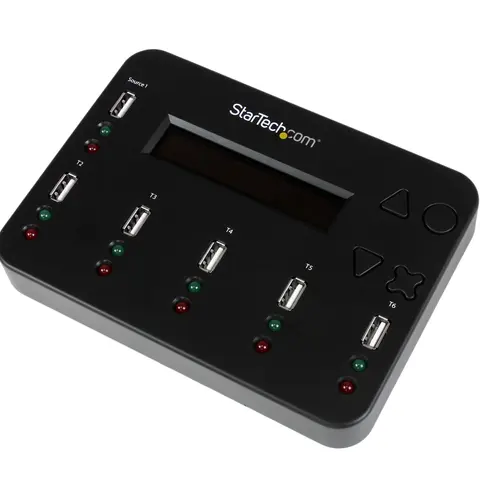 StarTech.com Standalone 1 to 5 USB Thumb Drive Duplicator and Eraser, Multiple USB Flash Drive Copier, System and File and Whole-Drive Copy at1.5 GB/min, Single and 3-Pass Erase, LCD Display - TAA
