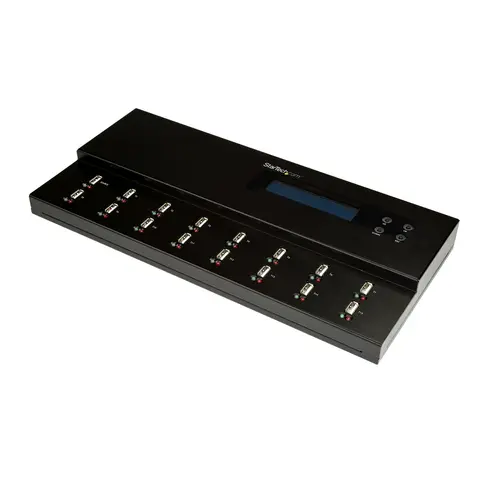 StarTech.com Standalone 1 to 15 USB Thumb Drive Duplicator and Eraser, Multiple USB Flash Drive Copier, System and File and Whole-Drive Copy at 1.5 GB/min, Single and 3-Pass Erase, LCD Display - TAA