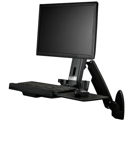 StarTech.com Wall Mount Workstation - Articulating Full Motion Standing Desk with Ergonomic Height Adjustable Monitor & Keyboard Tray Arm - Mouse & Scanner Holders - Single VESA Display