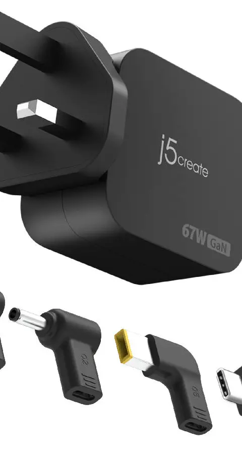 j5create JUP1565DCF3A-FN 67W GaN PD USB-C® Mini Charger with 3 Types of DC Connector - UK