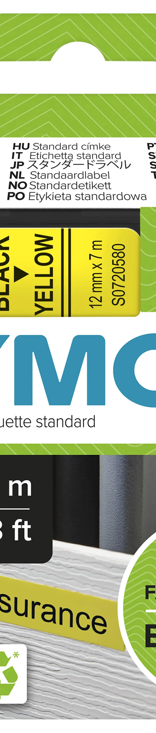 DYMO Authentic D1 Labels | Black Print on Yellow Tape | 12 mm x 7 m | Self-Adhesive Labels for LabelManager Label Makers | Made in Europe