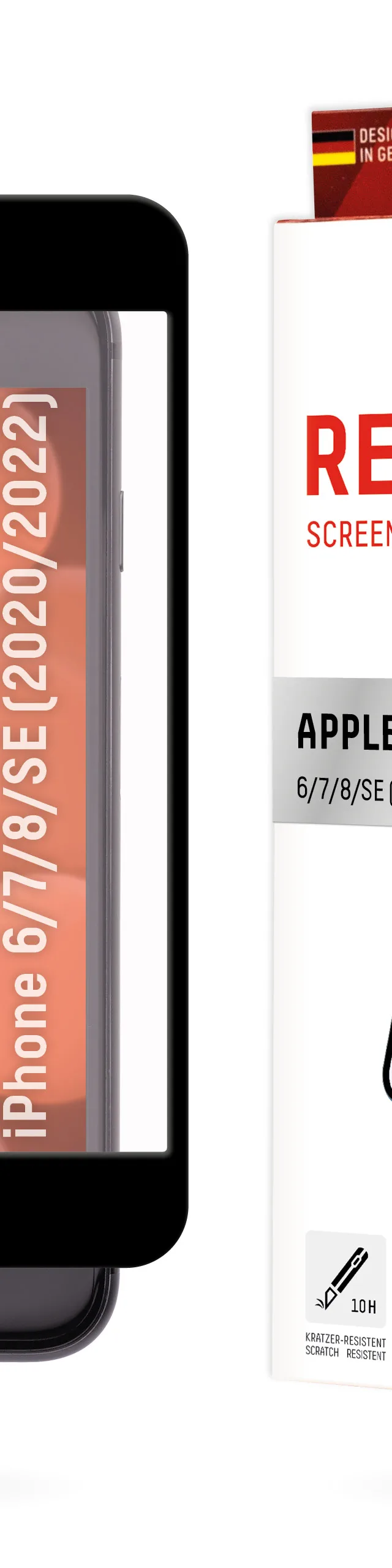 Displex Full Cover Screen Protector (10H) for Apple iPhone 6/7/8/SE (2020/2022), Eco Mounting Frame, full screen coverage, Tempered Glass, scratch resistant protective film, case friendly