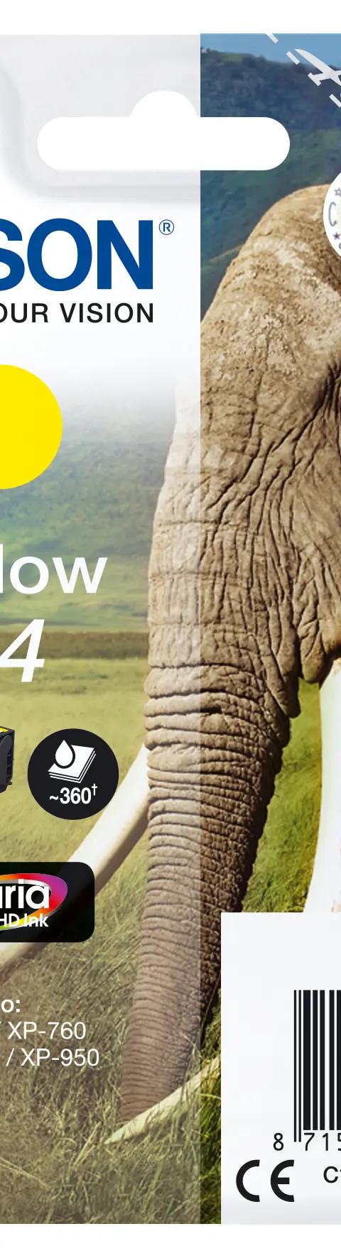 Epson Elephant Singlepack Yellow 24 Claria Photo HD Ink