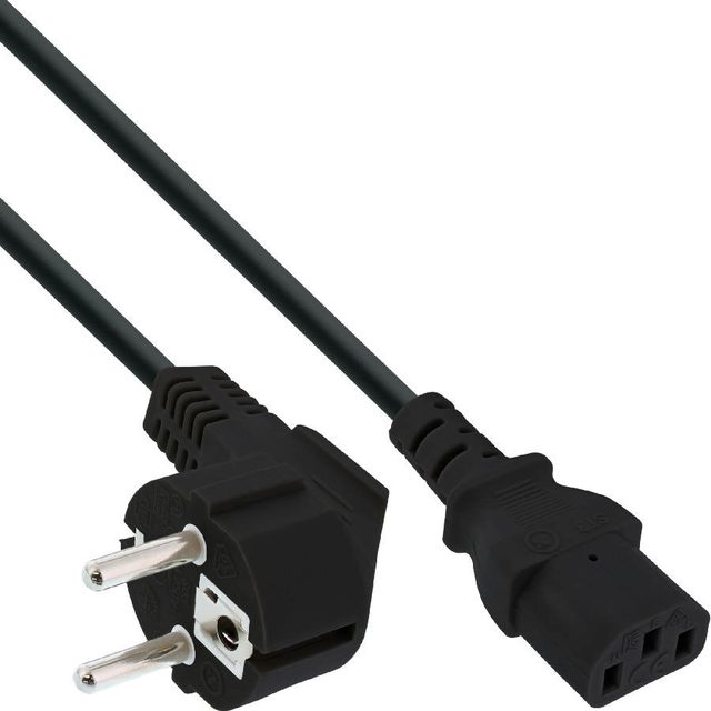 InLine power cable, CEE 7/7 angled / 3pin IEC C13 male, 3m