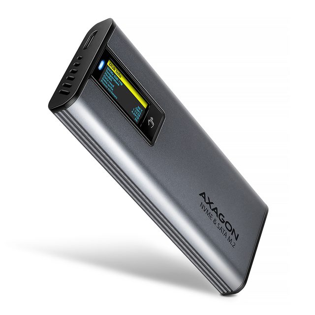 Axagon EEM2-SD2 USB-C 10Gbps - M.2 NVMe & SATA SSD DISPLAY box