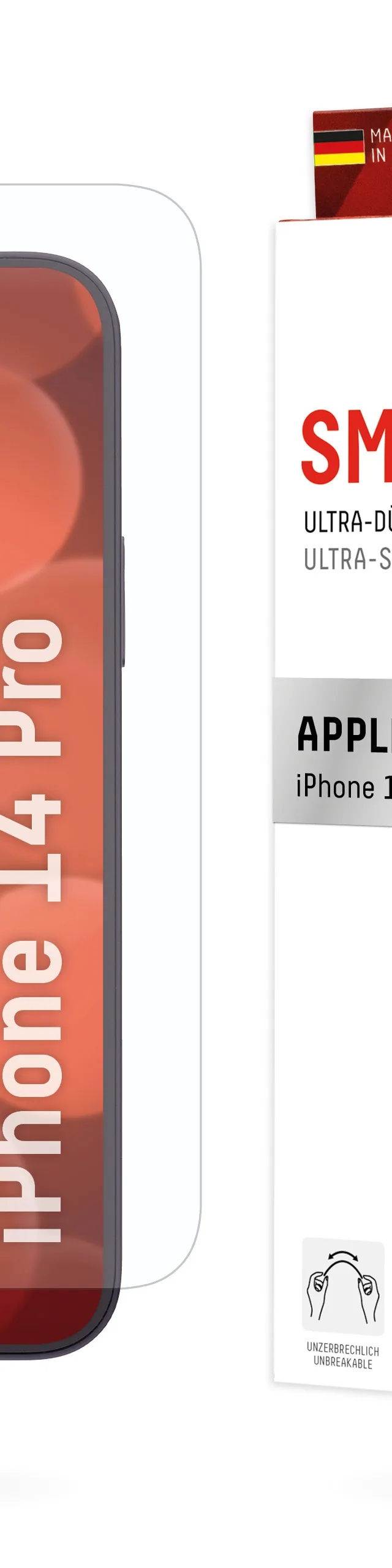 Displex Smart Glass (9H) for Apple iPhone 14 Pro, Mounting Sticker, unbreakable, ultra-slim, invisible