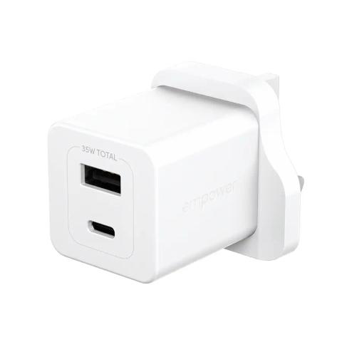 PanzerGlass empower™ by ® Turbo 35W Charger incl. USB-C + USB-A | UK Plug| Silver White