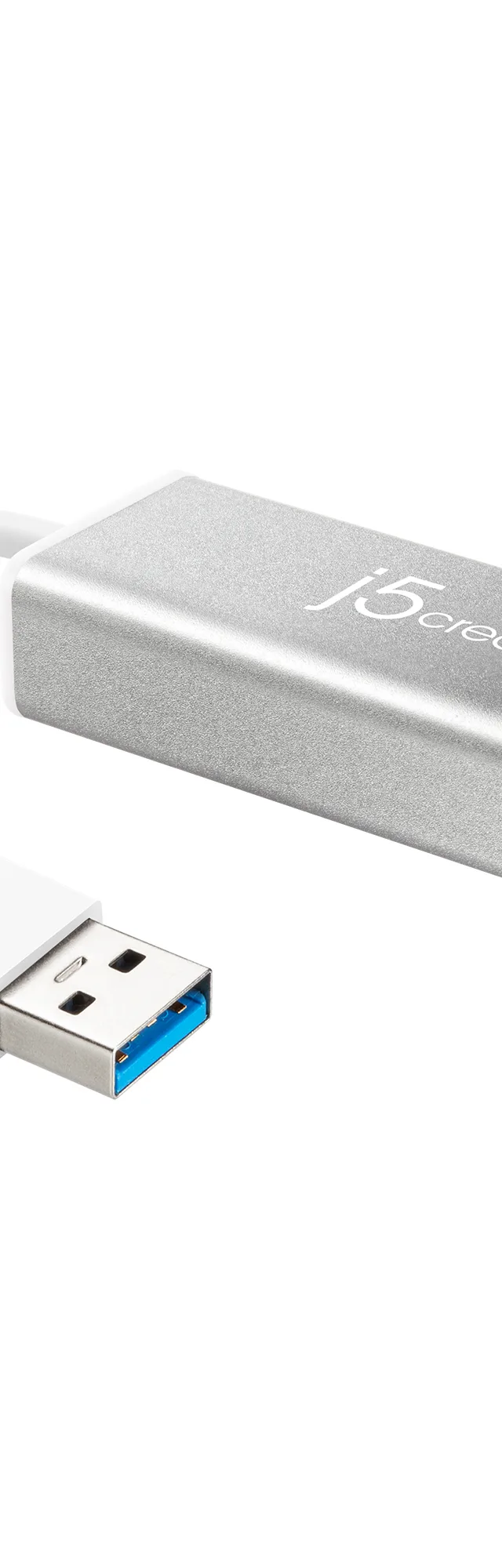 j5create JUE130 USB™ 3.0 Gigabit Ethernet Adapter, Silver and White