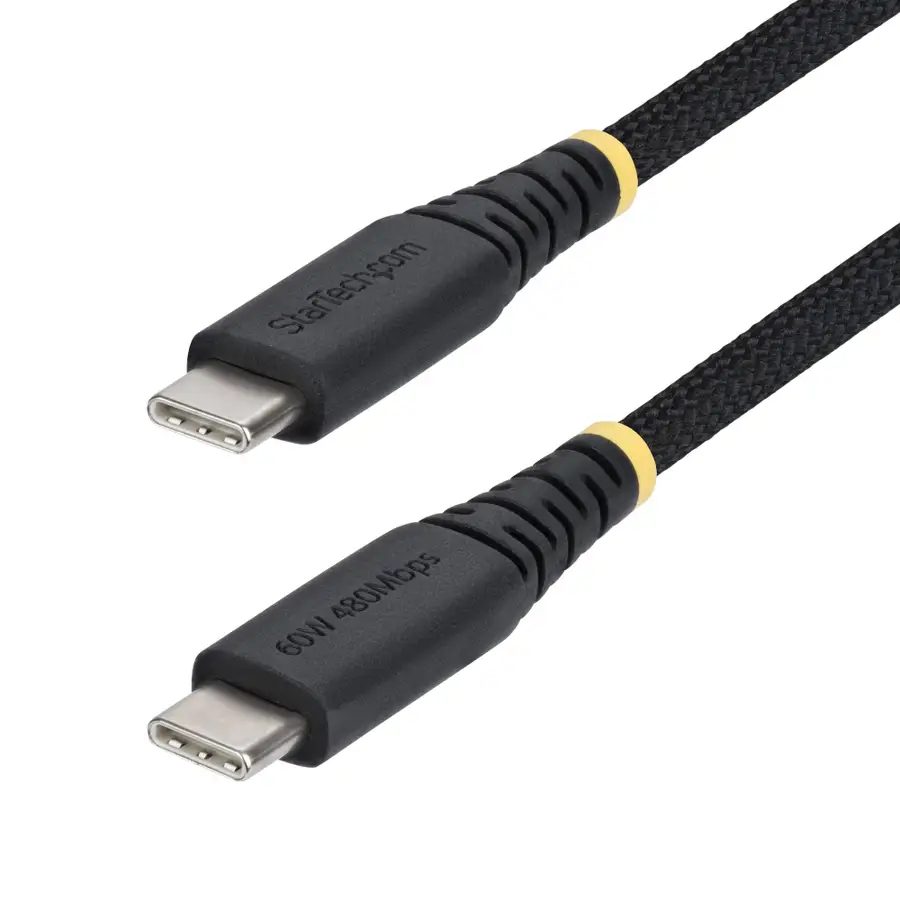 StarTech.com 15cm (6in) USB-C Charging Cable, 60W (3A) PD, Dual-Layer Braided Nylon/TPE Jacket, Rugged USB C Charging Cord, USB 2.0 Laptop Charger Cable