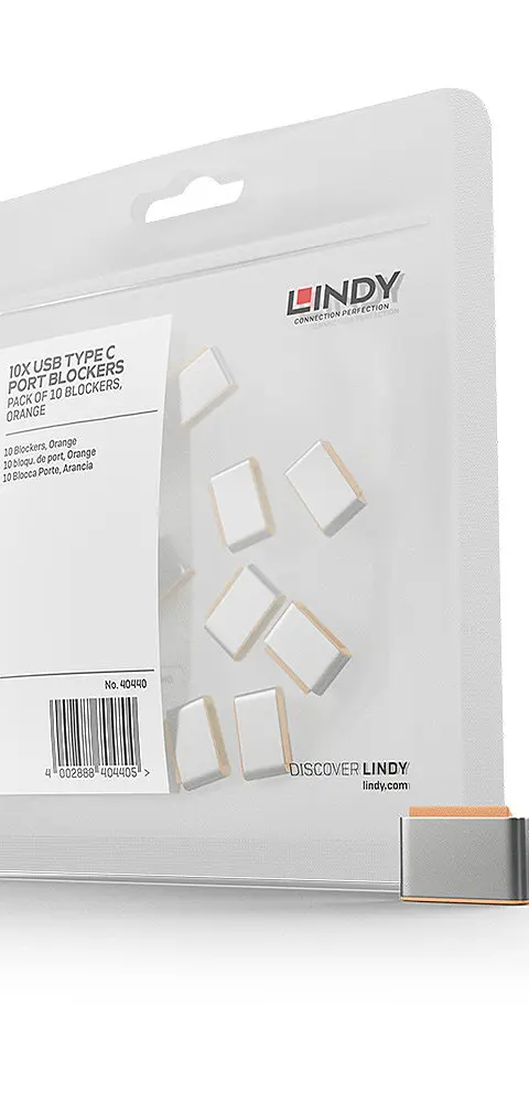 Lindy USB Type C Port Blockers (Without Key) - Pack of 10, Orange