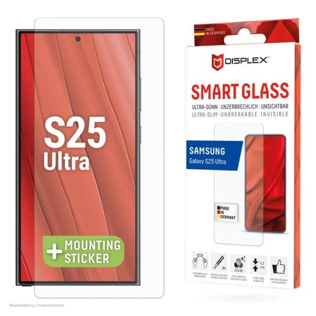 Displex Smart Glass (9H) for Samsung Galaxy S25 Ultra, Mounting Sticker, unbreakable