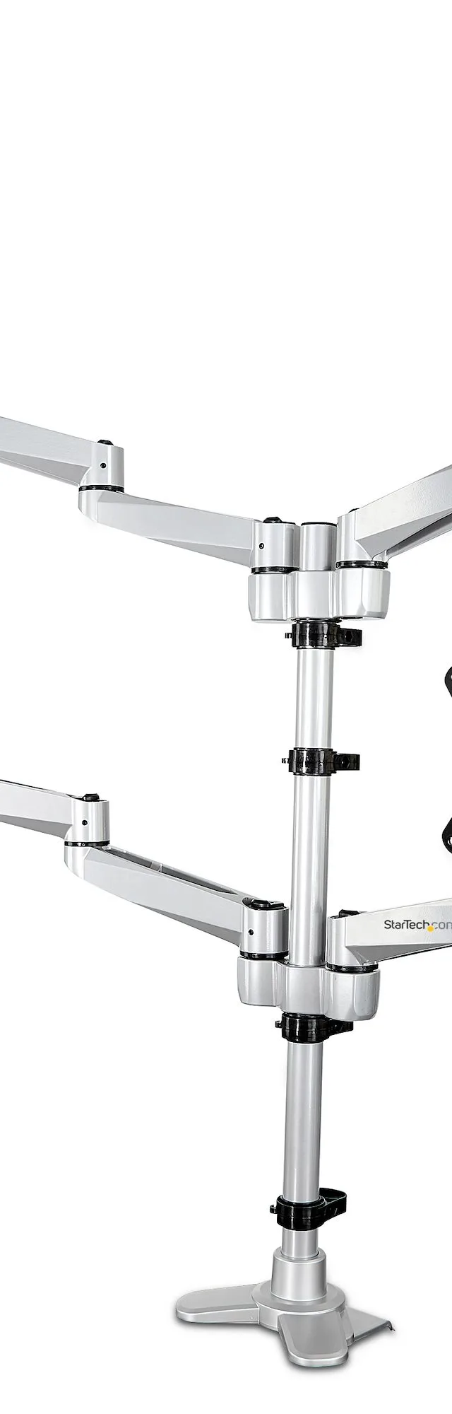 StarTech.com Desk Mount Quad Monitor Arm – Premium Articulating VESA 4 Monitor Mount 2x2 up to 30" – Ergonomic Height Adjustable Pole Mount - Tilt/Swivel/Rotate - C-Clamp/Grommet - Silver