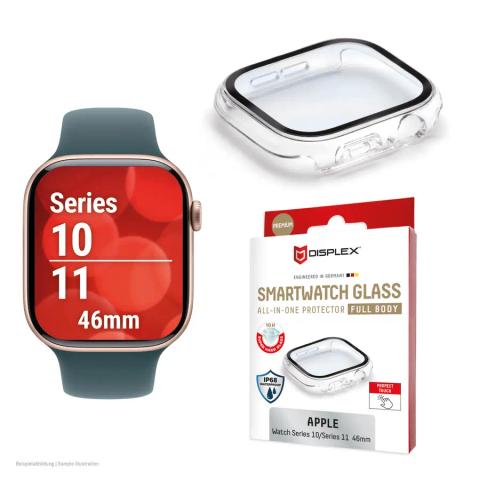 Displex 10H Tempered Glass for Apple Watch 11/10 (42mm), Full Body Case, IP68, Snap-On, black frosted