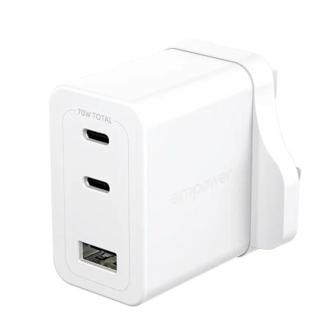 PanzerGlass empower™ by ® Turbo 70W Multiple Charger incl. 2 x USB-C + USB-A | UK Plug | Silver White