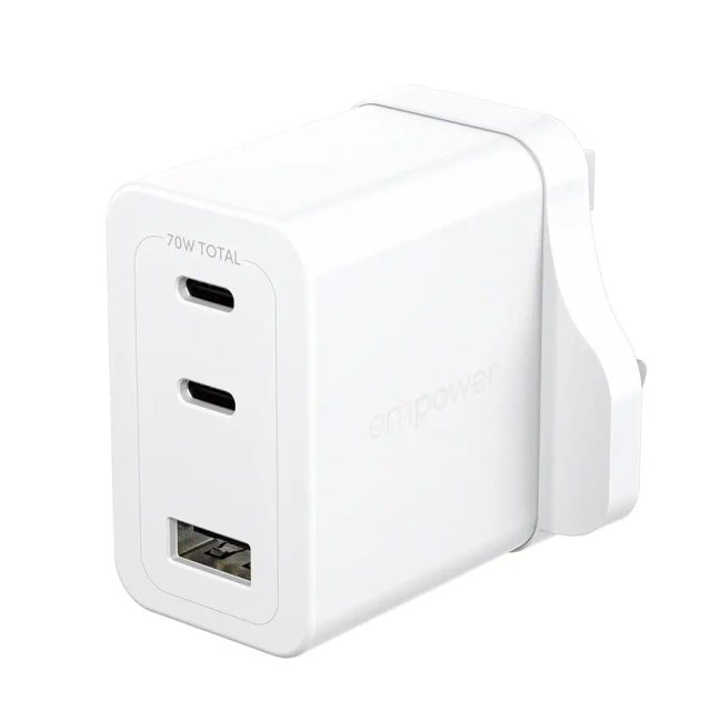 PanzerGlass empower™ by ® Turbo 70W Multiple Charger incl. 2 x USB-C + USB-A | UK Plug | Silver White