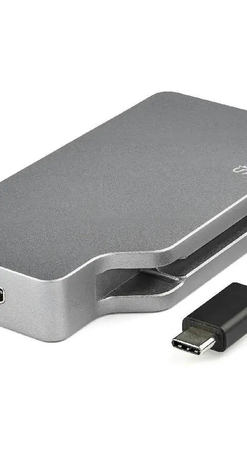 StarTech.com USB C Multiport Video Adapter w/ HDMI, VGA, Mini DisplayPort or DVI - USB Type C Monitor Adapter to HDMI 2.0 or mDP 1.2 (4K 60Hz) - VGA or DVI (1080p) - Space Gray Aluminum