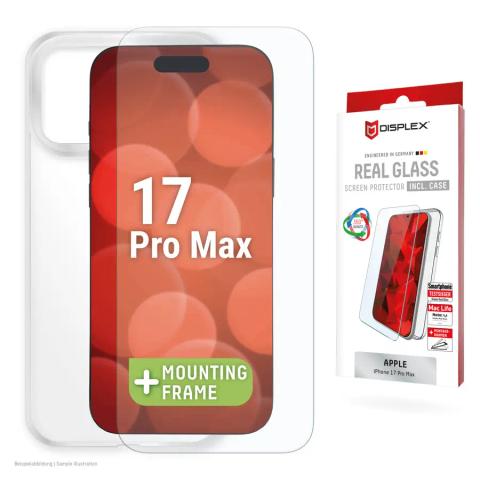 Displex Screen Protector + Case for Apple iPhone 17 Pro Max, Eco Mounting Frame, scratch resistant