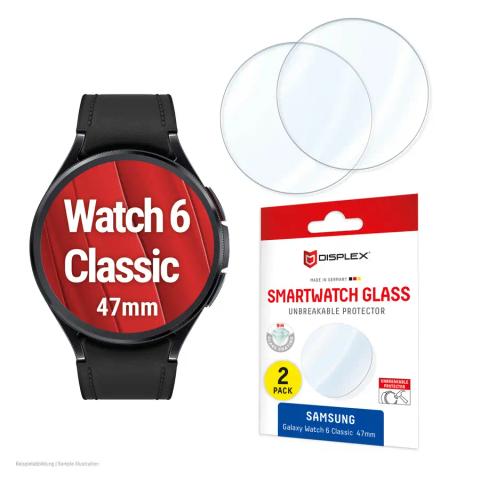 Displex 9H Glass Galaxy Watch 6 Classic (47mm), 2-Pack, Ultra-Thin, Borderless, Anti-Smudge, Made in Germany