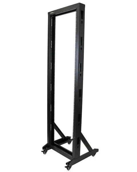 StarTech.com 2-Post 42U Mobile Open Frame Server Rack, Two Post 19in Network Rack with Wheels, Rolling Open Rack for AV/Data/Media/IT Equipment, Computer Rack for Home/Office Spaces - Casters Included