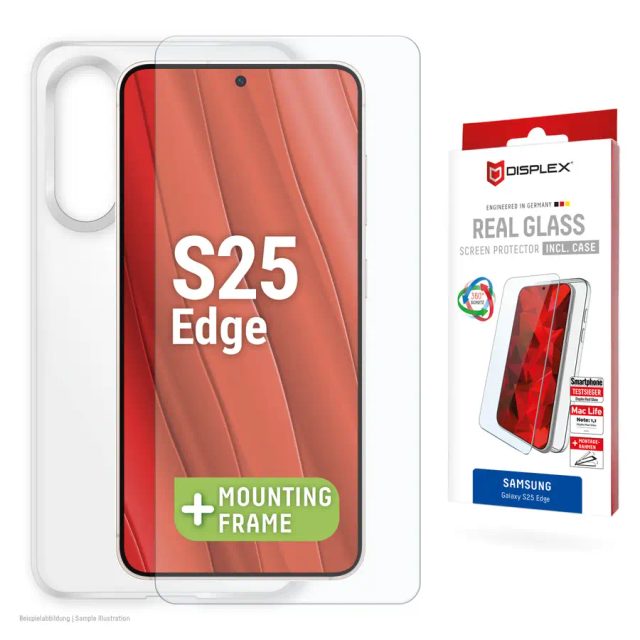 Displex Screen Protector + Case for Samsung Galaxy S25 Edge, Eco Mounting Frame, scratch resistant