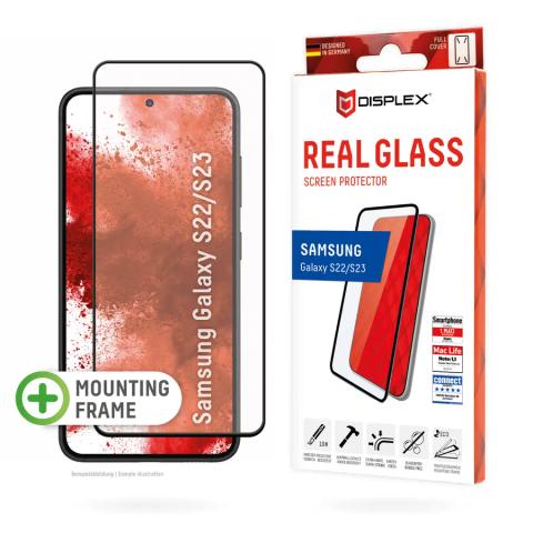 Displex Premium Screen Protector (Full Cover, 10H) for Samsung Galaxy S22/S23, Eco Mounting Frame, Full Cover