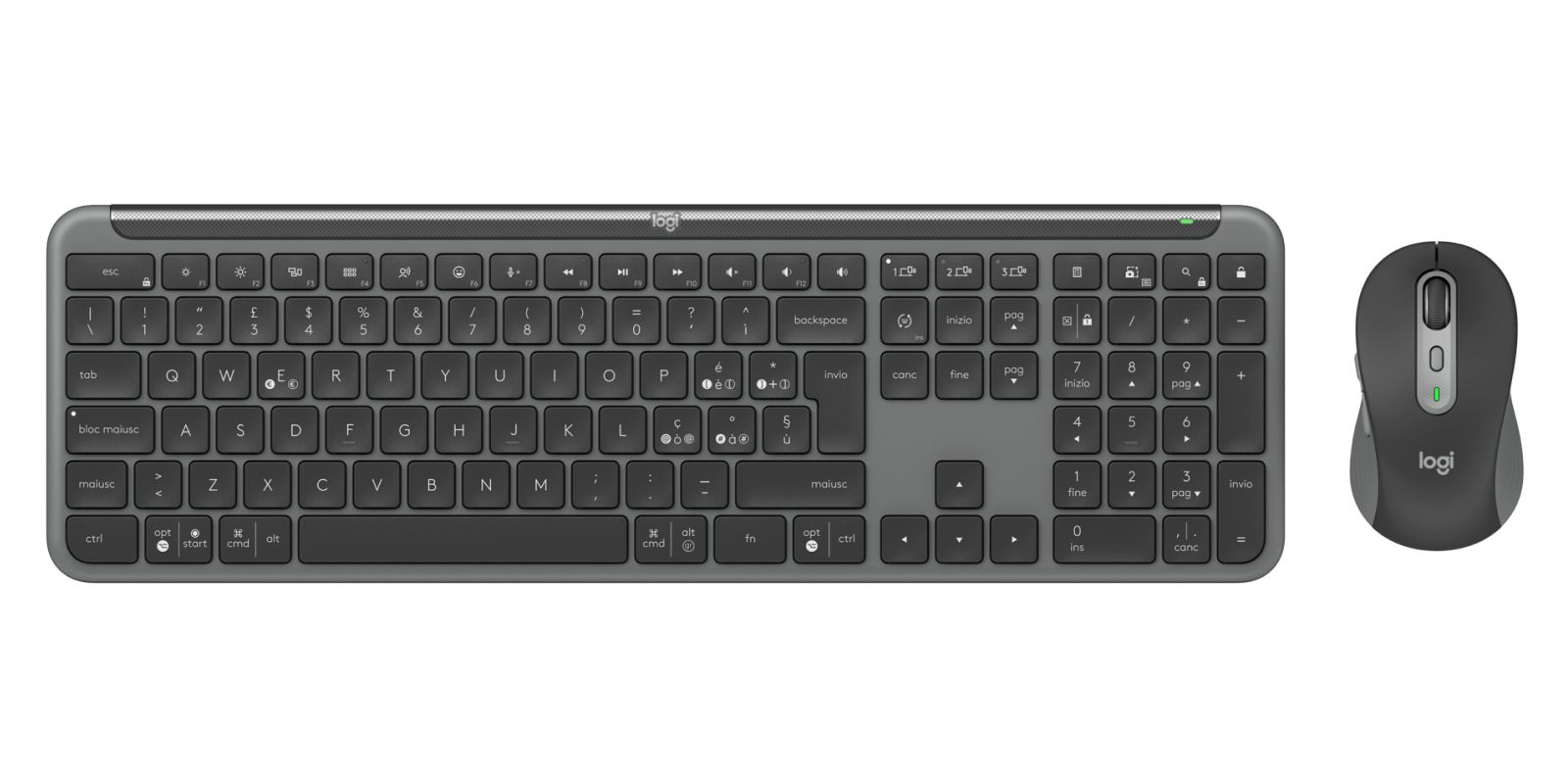 Logitech 920-012507 keyboard Mouse included Office RF Wireless + Bluetooth QWERTY Italian Graphite