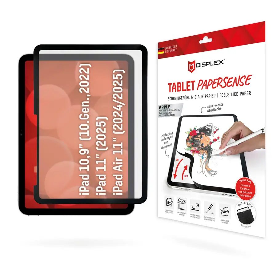 Displex TABLET PAPERSENSE for iPad 10,9"(10.)/11" (2025)/Air 11"(2024/2025), removable writing or drawing film with Paper Feeling