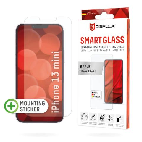 Displex Smart Glass (9H) for Apple iPhone 13 mini, Mounting Sticker, unbreakable, ultra-slim, invisible