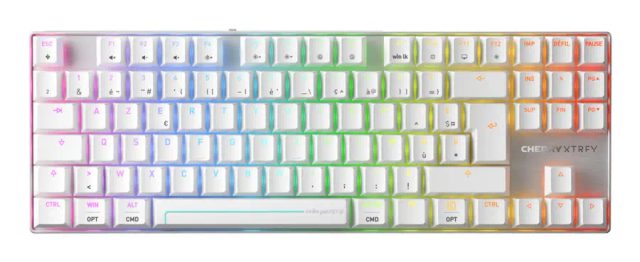 CHERRY MX 8.2 Pro TMR Wireless keyboard Gaming USB + RF Wireless + Bluetooth AZERTY French Silver, White