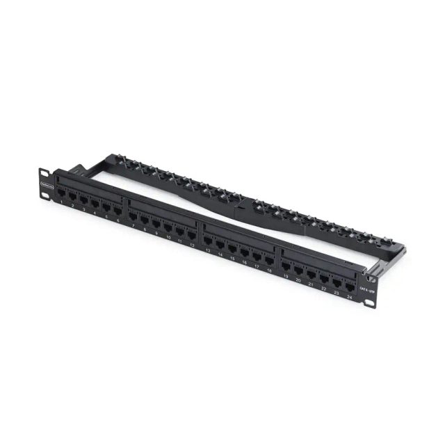 StarTech.com 24 Port 1U Feed Through Patch Panel with Cable Management Bar, Rackmount Cat6 Ethernet Patch Panel with RJ45 UTP Inline Couplers