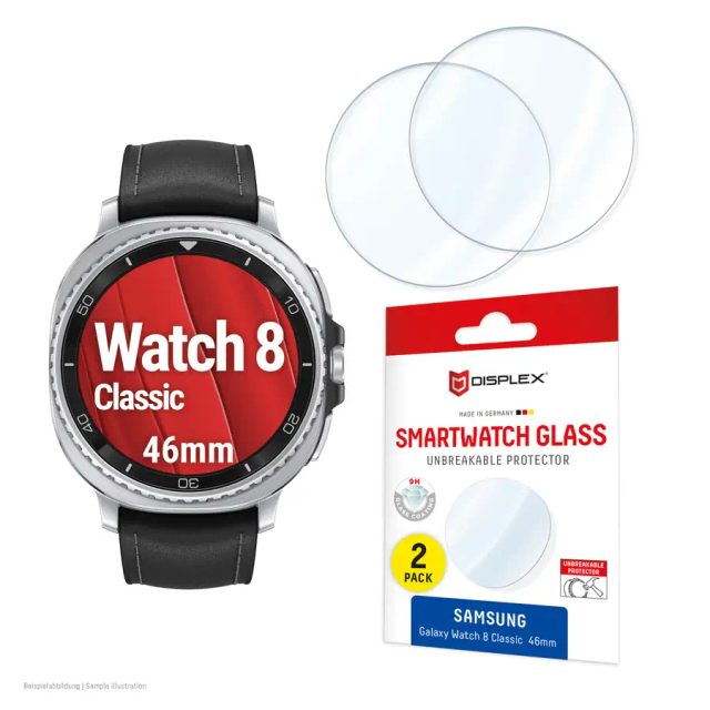 Displex 9H Glass Galaxy Watch 8 (46mm), 2-Pack, Ultra-Thin, Borderless, Anti-Smudge, Made in Germany