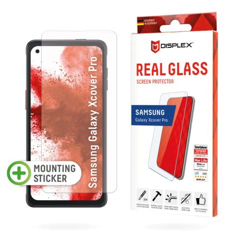 Displex Screen Protector (10H) for Samsung Xcover Pro, Mounting Sticker, Tempered Glass, scratch resistant protective film, case friendly