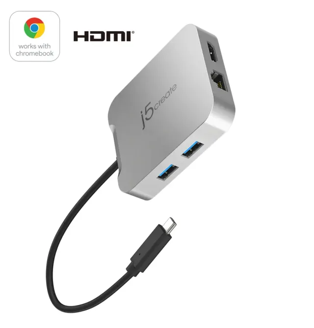 j5create JCD391 4K60 Elite USB-C® PD Multi-Port Adapter, Silver