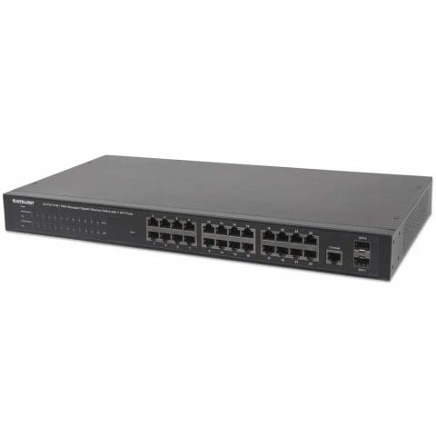 Intellinet 24-Port Gigabit Ethernet PoE+ Web-Managed Switch with 2 SFP Ports, 24 x PoE ports, IEEE 802.3at/af Power over Ethernet (PoE+/PoE), 2 x SFP, Endspan, 19" Rackmount