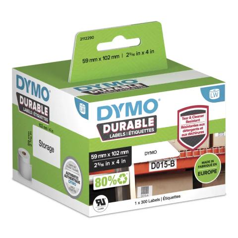 DYMO Authentic LabelWriter Durable Labels | 59mm x 102mm | White Poly | 300 Self-Adhesive Labels | High-Performance | For LabelWriter Label Makers