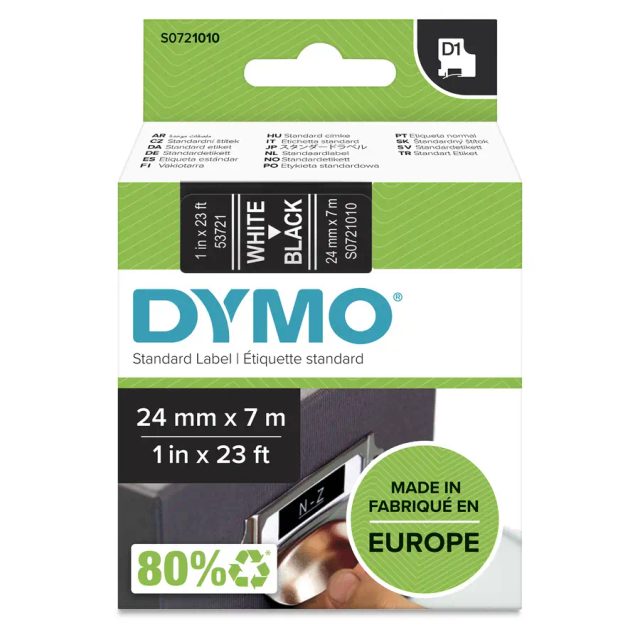 DYMO Authentic D1 Labels | 24mm x 7m Roll | White Print on Black | Self-Adhesive Labels for LabelManager Label Printers