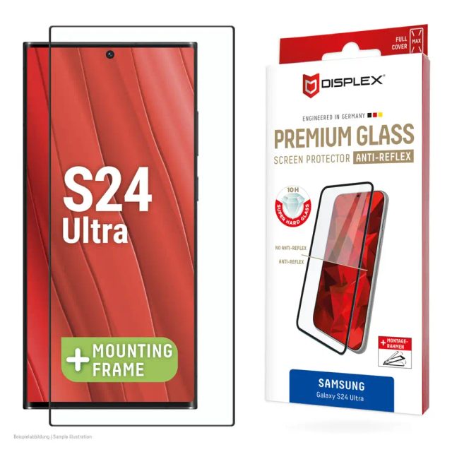 Displex Premium Anti-Reflex Screen Protector (anti-reflective Full Cover, 10H) for Samsung Galaxy S24 Ultra, Eco Mounting Frame, Full Cover