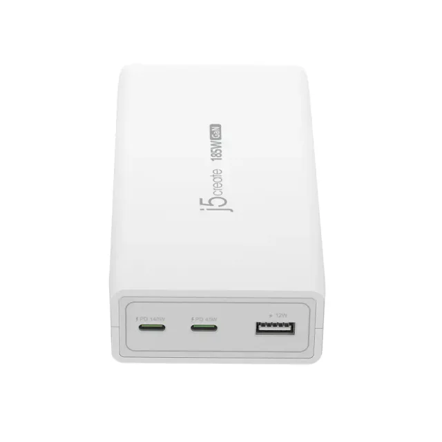 j5create JUP37185W 185W GaN PD 3.1 USB-C® 3-Port Charger-EU, Black