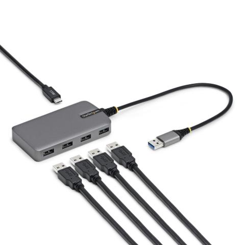 StarTech.com 4-Port USB-A Hub, 5Gbps, Bus Powered, USB-A to 4x USB-A Hub with USB-C Auxiliary Power Input, 1ft/30cm Host Cable, Portable Desktop/Laptop USB Hub