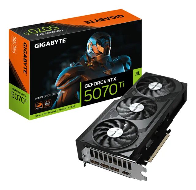 GIGABYTE GeForce RTX 5070 Ti WINDFORCE OC V2 16G Graphics Card - 16GB GDDR6, 256bit, PCI-E 5.0, 2497 MHz Core Clock, 3 x DisplayPort, 1 x HDMI, GV-N507TWF3OCV2-16GD