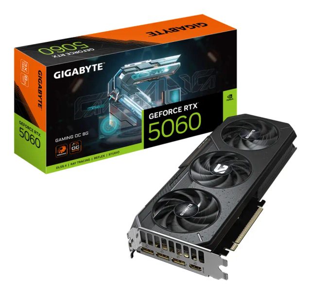 GIGABYTE GeForce RTX 5060 GAMING OC 8G Graphics Card - 8GB GDDR7, 128bit, PCI-E 5.0, 2595 MHz Core Clock, 3 x DisplayPort, 1 x HDMI, GV-N5060GAMING OC-8GD