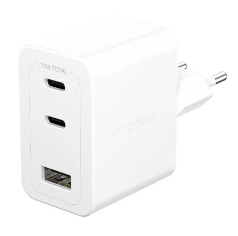 PanzerGlass empower™ by ® Turbo 70W Multiple Charger incl. 2 x USB-C + USB-A | EU Plug | Silver White Smartphone AC Fast charging Indoor