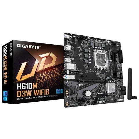GIGABYTE H610M D3W WIFI6 Motherboard - Supports 14th Gen. Intel Core CPUs, 5+1+1 phases VRM, up to 5600MHz DDR4, 1xPCIe 3.0 M.2, Wi-Fi 6, 1GbE LAN, USB 3.2 Gen 1