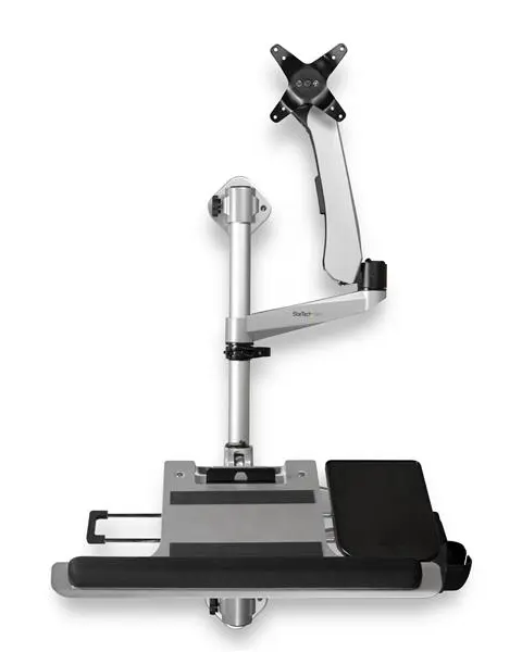StarTech.com Wall Mount Workstation - Articulating Standing Desk w/ Ergonomic Height Adjustable Monitor Arm & Padded Keyboard Tray - 34" VESA Display - Foldable Wall Mounted Sit Stand